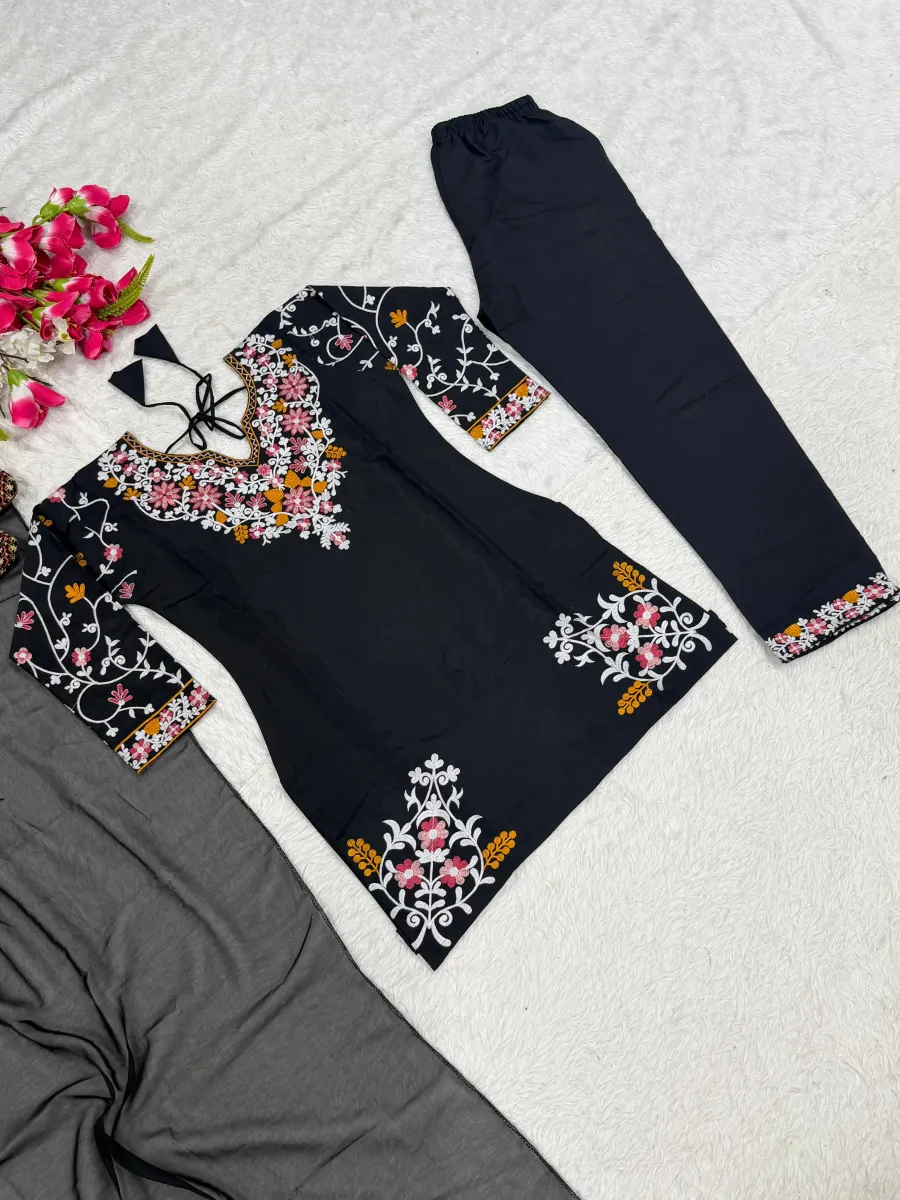 FANCY ROMAN SILK EMBROIDERY WORK TOP BOTTOM WITH DUPATTA FESTIVE WEAR WHOLESALE PRICE ETHNIC GARMENT (9)