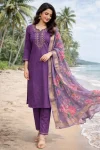 FANCY ROMAN SILK EMBROIDERY, ZARI WEAVING WORK TOP BOTTOM WITH DUPATTA PURPLE