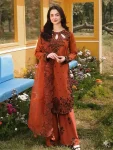 FANCY SATIN RAYON EMBROIDERY SEQUENCE WITH FANCY MOTI LATKAN BORDER WORK TOP PALAZZO WITH DUPATTA ORANGE