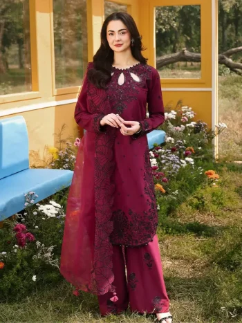 FANCY SATIN RAYON EMBROIDERY  SEQUENCE WITH FANCY MOTI LATKAN BORDER  WORK TOP PALAZZO WITH DUPATTA MAROON