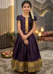 FANCY SILK JACQUARD WORK KID'S GOWN PURPLE