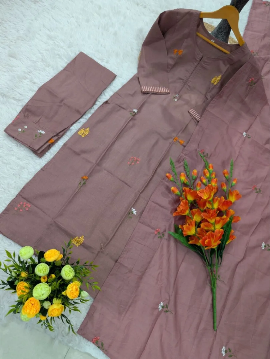 FANCY SLUB COTTON SEQUENCE EMBROIDERED WORK TOP BOTTOM WITH DUPATTA DAILY WEAR WHOLESALE PRICE ETHNIC GARMENT (12)