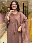 FANCY SLUB COTTON SEQUENCE EMBROIDERED WORK TOP BOTTOM WITH DUPATTA DAILY WEAR WHOLESALE PRICE ETHNIC GARMENT (2)
