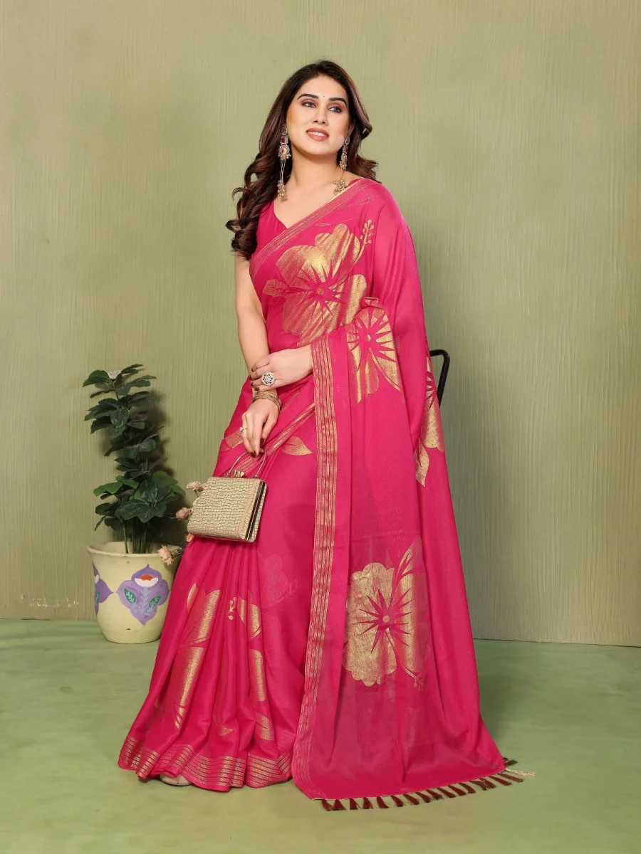 FANCY STAR GEORGETTE SILK FOIL WORK AND SUPER ZALAR LACE WORK SAREE WITH UNSTITCHED BLOUSE FESTIVE WEAR WHOLESALE PRICE ETHNIC GARMENT (1)