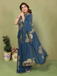 FANCY STAR GEORGETTE SILK FOIL WORK AND SUPER ZALAR LACE WORK SAREE WITH UNSTITCHED BLOUSE TEAL