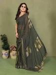 FANCY STAR GEORGETTE SILK FOIL WORK AND SUPER ZALAR LACE WORK SAREE WITH UNSTITCHED BLOUSE MEHNDI