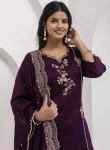FANCY VICHITRA SILK EMBROIDERY WORK TOP BOTTOM WITH DUPATTA FESTIVE WEAR WHOLESALE PRICE ETHNIC GARMENT (4)