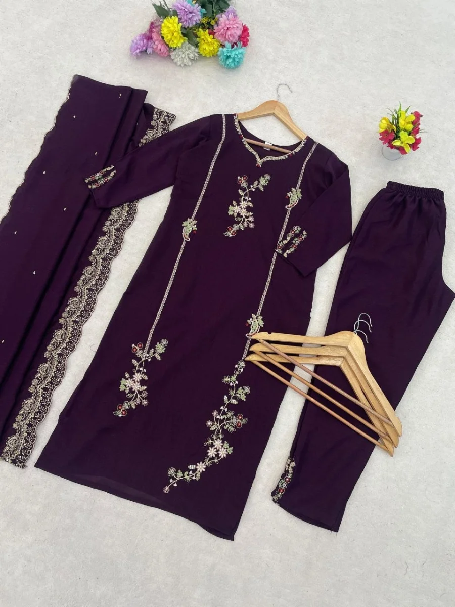 FANCY VICHITRA SILK EMBROIDERY WORK TOP BOTTOM WITH DUPATTA FESTIVE WEAR WHOLESALE PRICE ETHNIC GARMENT (7)