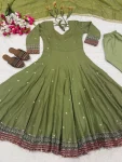 FANCY VICHITRA SILK SEQUENCE AND EMBROIDERY WORK GOWN BOTTOM WITH DUPATTA FESTIVE WEAR WHOLESALE PRICE ETHNIC GARMENT (6)