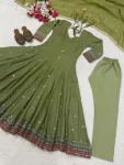 FANCY VICHITRA SILK SEQUENCE AND EMBROIDERY WORK GOWN BOTTOM WITH DUPATTA FESTIVE WEAR WHOLESALE PRICE ETHNIC GARMENT (6)