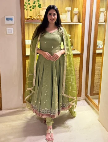 FANCY VICHITRA SILK SEQUENCE AND EMBROIDERY WORK GOWN BOTTOM WITH DUPATTA GREEN