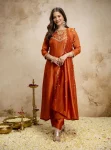 FANCY VICHITRA SILK SEQUENCE CODING EMBROIDERY WORK TOP BOTTOM WITH DUPATTA ORANGE