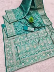 LATEST BANARASI SILK FLOWERS AND MINA & ZARI WEAVING RICH PALLU WITH UNIQUE BORDER WORK SAREE WITH UNSTITCHED BLOUSE FESTIVE WEAR WHOLESALE PRICE ETHNIC GARMENT (1)
