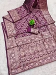 LATEST BANARASI SILK FLOWERS AND MINA & ZARI WEAVING RICH PALLU WITH UNIQUE BORDER WORK SAREE WITH UNSTITCHED BLOUSE WINE