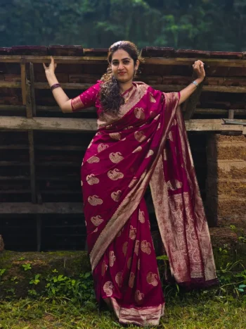 LATEST BANARASI SILK WEAVING WORK SAREE WITH UNSTITCHED BLOUSE PINK