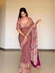 LATEST CHINON PRINT WITH GOLD ZARI AND HAND REAL MIRROR AND DIAMOND WORK SAREE WITH UNSTITCHED BLOUSE PARTY WEAR WHOLESALE PRICE ETHNIC GARMENT (6)