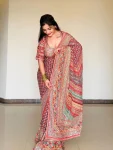 LATEST CHINON PRINT WITH GOLD ZARI AND HAND REAL MIRROR AND DIAMOND WORK SAREE WITH UNSTITCHED BLOUSE PARTY WEAR WHOLESALE PRICE ETHNIC GARMENT (6)