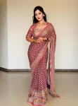 LATEST CHINON PRINT WITH GOLD ZARI AND HAND REAL MIRROR AND DIAMOND WORK SAREE WITH UNSTITCHED BLOUSE MULTI