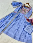 LATEST MUL CHANDERI BEADS EMBROIDERY WORK GOWN BOTTOM WITH DUPATTA FESTIVE WEAR WHOLESALE PRICE ETHNIC GARMENT (8)