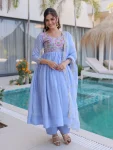 LATEST MUL CHANDERI BEADS EMBROIDERY WORK GOWN BOTTOM WITH DUPATTA FESTIVE WEAR WHOLESALE PRICE ETHNIC GARMENT (8)