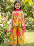 LATEST RAYON DIGITAL PRINT WORK KID'S TOP BOTTOM WITH DUPATTA YELLOW