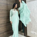 MODERN APPLE RANGOLI PLAIN READY TO WEAR SAREE WITH EMBROIDERY CODING WORK KOTI PARTY WEAR WHOLESALE PRICE ETHNIC GARMENT (2)