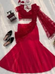 MODERN BUTTERFLY NET THREAD WITH FANCY LATKAN BORDER WORK LEHENGA SAREE WITH UNSTITCHED BLOUSE PARTY WEAR WHOLESALE PRICE ETHNIC GARMENT (2)