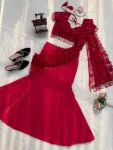 MODERN BUTTERFLY NET THREAD WITH FANCY LATKAN BORDER WORK LEHENGA SAREE WITH UNSTITCHED BLOUSE PARTY WEAR WHOLESALE PRICE ETHNIC GARMENT (2)