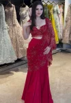 MODERN BUTTERFLY NET THREAD WITH FANCY LATKAN BORDER WORK LEHENGA SAREE WITH UNSTITCHED BLOUSE RED