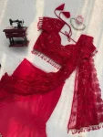 MODERN BUTTERFLY NET THREAD WITH FANCY LATKAN BORDER WORK LEHENGA SAREE WITH UNSTITCHED BLOUSE PARTY WEAR WHOLESALE PRICE ETHNIC GARMENT (2)