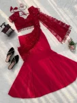 MODERN BUTTERFLY NET THREAD WITH FANCY LATKAN BORDER WORK LEHENGA SAREE WITH UNSTITCHED BLOUSE PARTY WEAR WHOLESALE PRICE ETHNIC GARMENT (2)