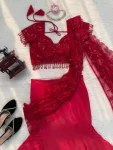 MODERN BUTTERFLY NET THREAD WITH FANCY LATKAN BORDER WORK LEHENGA SAREE WITH UNSTITCHED BLOUSE PARTY WEAR WHOLESALE PRICE ETHNIC GARMENT (2)