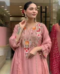 MODERN CHANDERI SILK SEQUENCE CODING EMBROIDERY WORK TOP BOTTOM WITH DUPATTA FESTIVE WEAR WHOLESALE PRICE ETHNIC GARMENT (3)