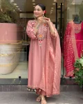 MODERN CHANDERI SILK SEQUENCE CODING EMBROIDERY WORK TOP BOTTOM WITH DUPATTA FESTIVE WEAR WHOLESALE PRICE ETHNIC GARMENT (3)