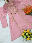 MODERN CHANDERI SILK SEQUENCE CODING EMBROIDERY WORK TOP BOTTOM WITH DUPATTA FESTIVE WEAR WHOLESALE PRICE ETHNIC GARMENT (4)