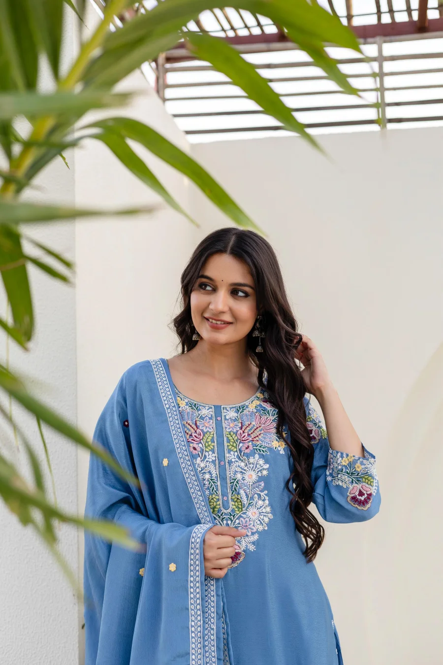 MODERN CHINON COTTON EMBROIDERY WORK WITH ZARDOSI HAND WORK TOP PALAZZO WITH DUPATTA WEDDING WEAR WHOLESALE PRICE ETHNIC GARMENT (16)