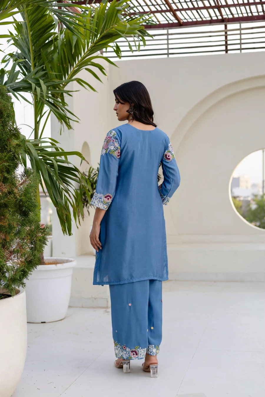 MODERN CHINON COTTON EMBROIDERY WORK WITH ZARDOSI HAND WORK TOP PALAZZO WITH DUPATTA WEDDING WEAR WHOLESALE PRICE ETHNIC GARMENT (19)