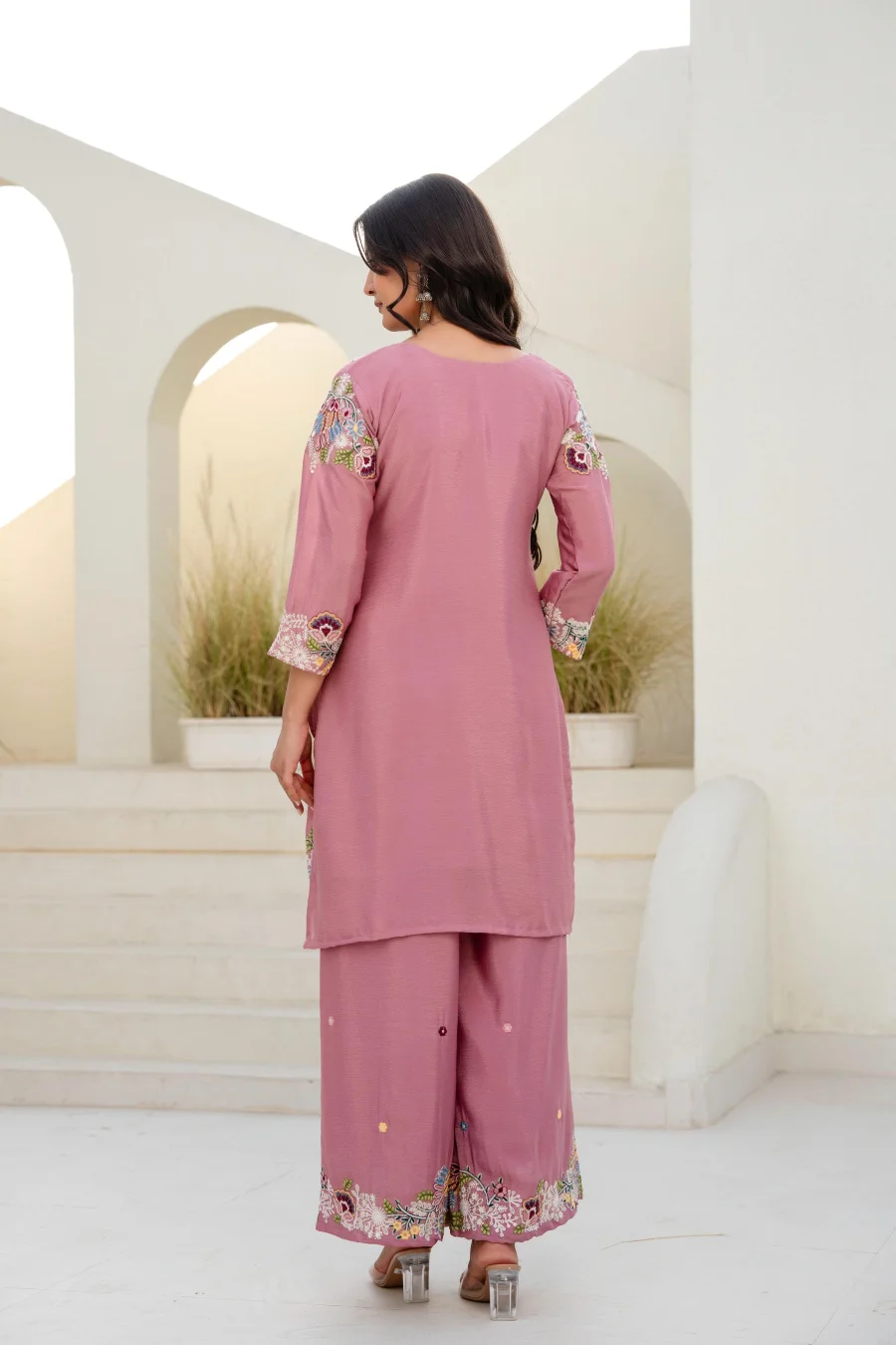 MODERN CHINON COTTON EMBROIDERY WORK WITH ZARDOSI HAND WORK TOP PALAZZO WITH DUPATTA WEDDING WEAR WHOLESALE PRICE ETHNIC GARMENT (26)