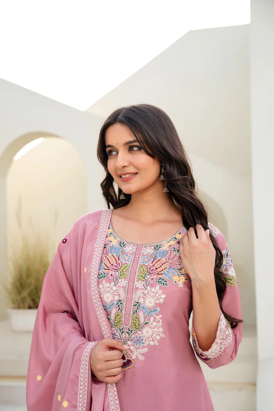 MODERN CHINON COTTON EMBROIDERY WORK WITH ZARDOSI HAND WORK TOP PALAZZO WITH DUPATTA WEDDING WEAR WHOLESALE PRICE ETHNIC GARMENT (28)
