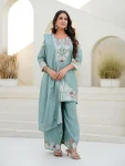 MODERN CHINON COTTON EMBROIDERY WORK WITH ZARDOSI HAND WORK TOP PALAZZO WITH DUPATTA RAMA