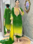 MODERN CHINON DIGITAL PRINT AND EMBROIDERY WITH HAND MIRROR WORK TOP BOTTOM WITH DUPATTA GREEN