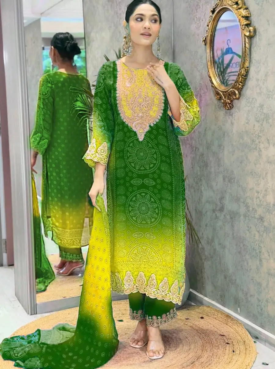 MODERN CHINON DIGITAL PRINT AND EMBROIDERY WITH HAND MIRROR WORK TOP BOTTOM WITH DUPATTA FESTIVE WEAR WHOLESALE PRICE ETHNIC GARMENT (2)