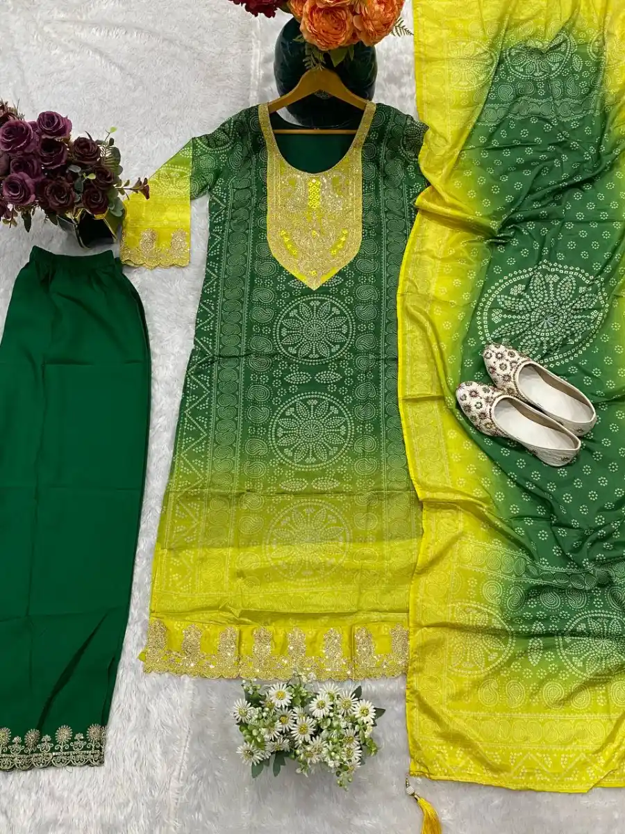 MODERN CHINON DIGITAL PRINT AND EMBROIDERY WITH HAND MIRROR WORK TOP BOTTOM WITH DUPATTA FESTIVE WEAR WHOLESALE PRICE ETHNIC GARMENT (3)