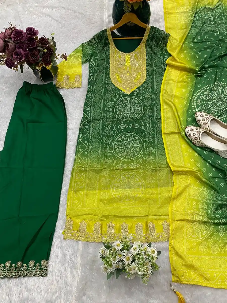 MODERN CHINON DIGITAL PRINT AND EMBROIDERY WITH HAND MIRROR WORK TOP BOTTOM WITH DUPATTA FESTIVE WEAR WHOLESALE PRICE ETHNIC GARMENT (5)