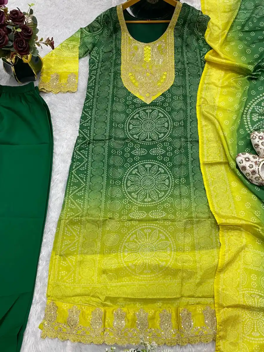 MODERN CHINON DIGITAL PRINT AND EMBROIDERY WITH HAND MIRROR WORK TOP BOTTOM WITH DUPATTA FESTIVE WEAR WHOLESALE PRICE ETHNIC GARMENT (6)