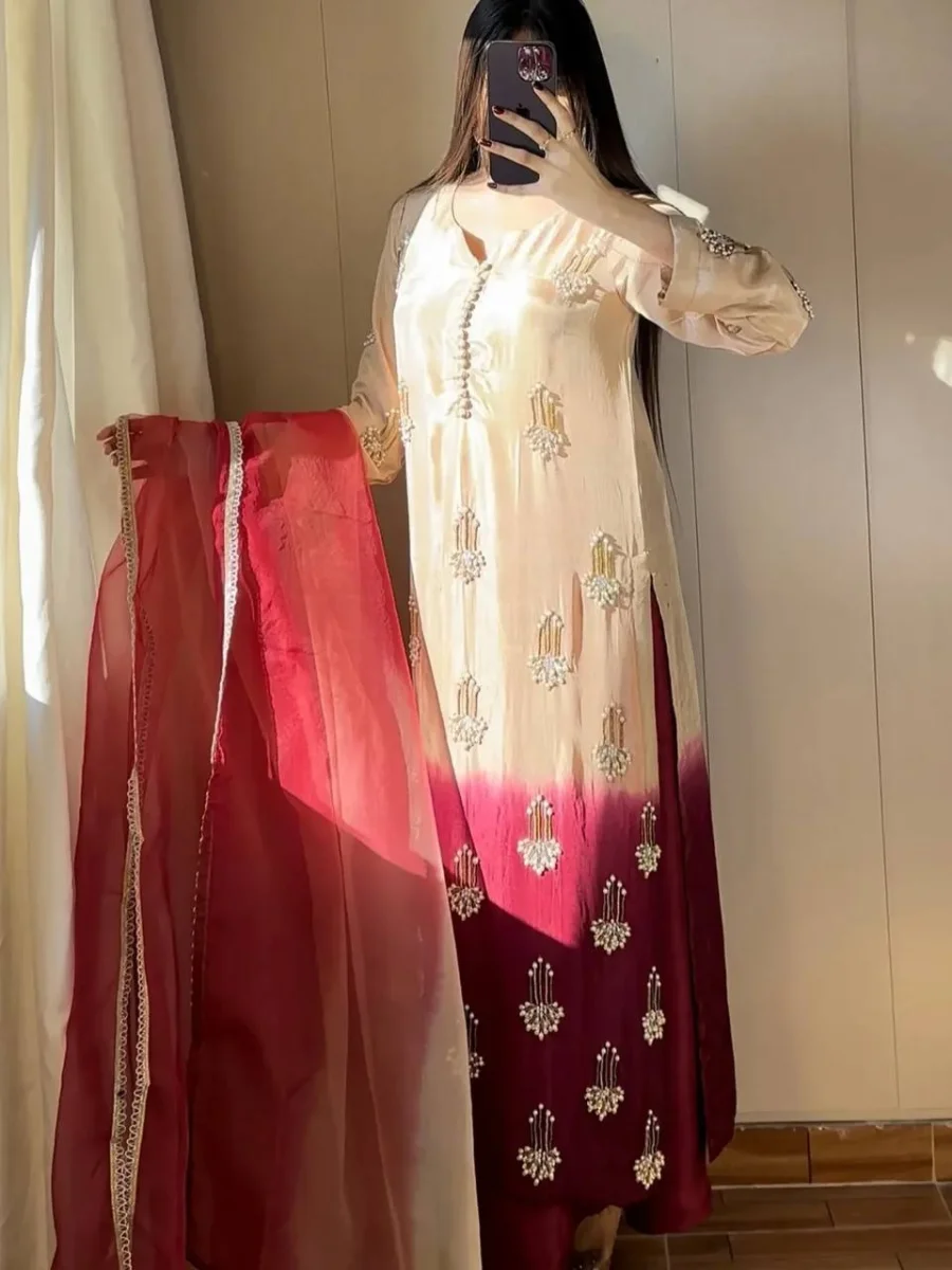 MODERN CHINON DIGITAL PRINT WITH REAL BEADS MOTI HAND SEQUENCE EMBROIDERY WORK TOP PALAZZO WITH DUPATTA FESTIVE WEAR WHOLESALE PRICE ETHNIC GARMENT (4)