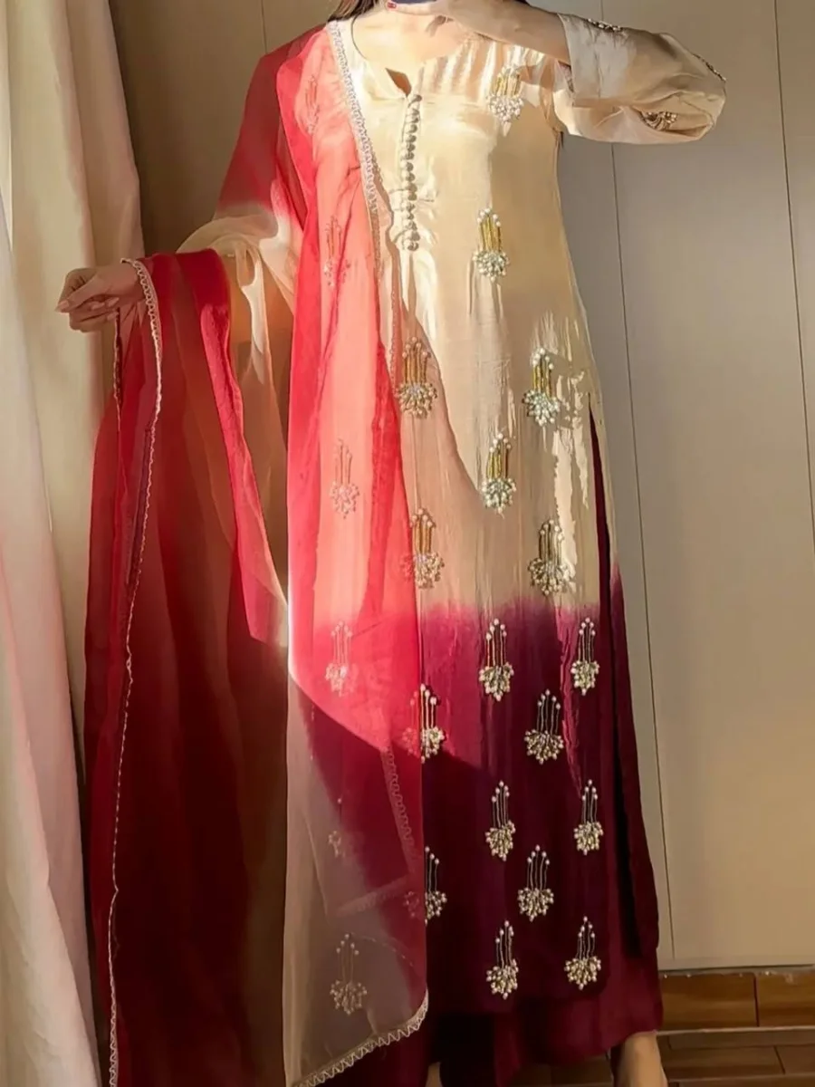 MODERN CHINON DIGITAL PRINT WITH REAL BEADS MOTI HAND SEQUENCE EMBROIDERY WORK TOP PALAZZO WITH DUPATTA FESTIVE WEAR WHOLESALE PRICE ETHNIC GARMENT (5)
