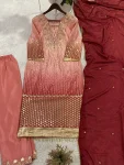 MODERN CHINON PRINTED WITH SEQUENCE EMBROIDERY BORDAR LACE WORK TOP BOTTOM WITH DUPATTA FESTIVE WEAR WHOLESALE PRICE ETHNIC GARMENT (1)