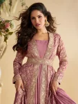 MODERN CHINON SILK CRUSH 3 LAYER GOWN WITH EMBROIDERY SEQUENCE WORK SHRUG AND BELT PARTY WEAR WHOLESALE PRICE ETHNIC GARMENT (2)