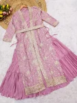 MODERN CHINON SILK CRUSH 3 LAYER GOWN WITH EMBROIDERY SEQUENCE WORK SHRUG AND BELT PARTY WEAR WHOLESALE PRICE ETHNIC GARMENT (2)